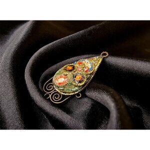 Antique Vintage Early XX Century Mosaic Italian Small Floral Pendant
